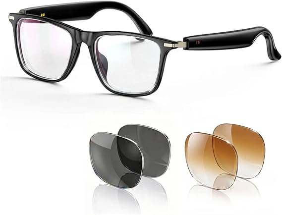 2026 AI Bluetooth Smart Glasses,AI Real-Time Translation Glasses,Music Playback & Hands-Free Calls,AI Smart Glasses with Blue Light Lenses+Sunglasses Lenses+Brown Lenses for Men & Women