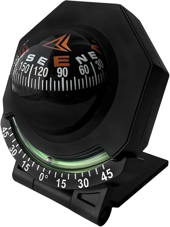 Car Compass, Small Car Compass, Car Dashboard Compasses Ball with Slope Meter, Foldable Adjustable Night Light Navigation Compasses Auto Accessories Universal for Marine Boat Ship