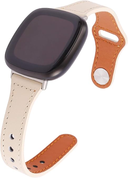 Leather Bands Compatible with Fitbit Sense 2/Sense/Versa 4/Versa 3, Replacement Genuine Leather Straps for Women Men