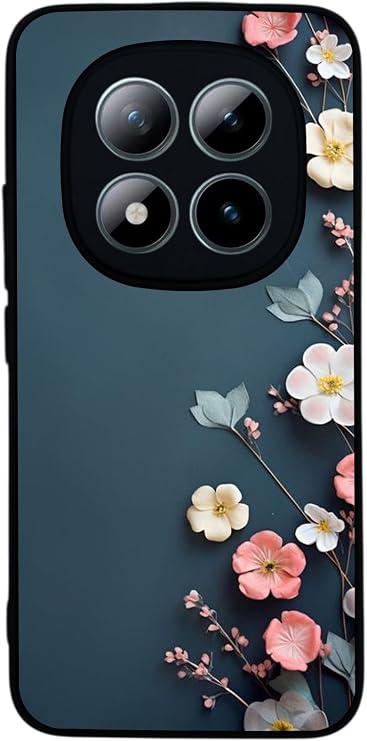 Xiaomi Redmi Note 15 Pro ile Uyumlu Çiçek Baskılı, Mat Siyah, Yumuşak Silikon, Şok Emici Kapak Kılıf