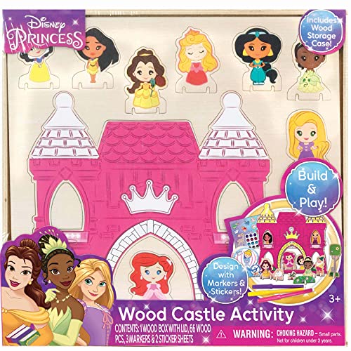 Disney Princess Wood Castle Decorating Activity Set DIY Castle & Princess Craft Kit with Stickers, Markers & Build-Your-Own Playhouse for Kids 3