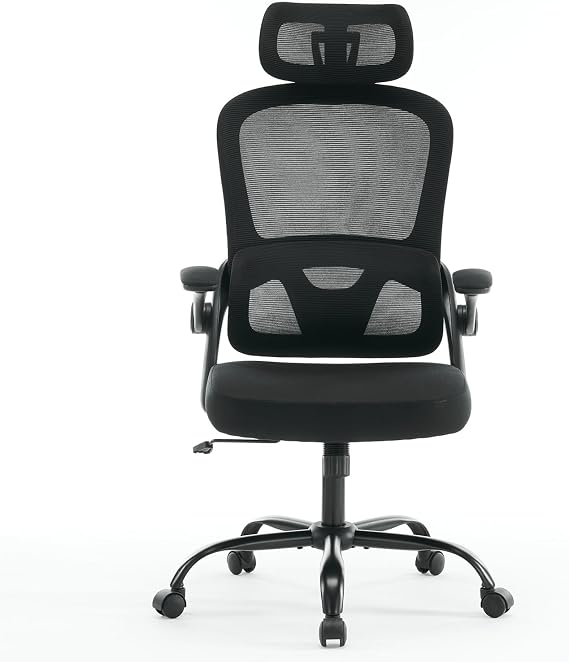 Black Mesh Ergonomic Office Chair, High Back Office Desk Chair with 2D Headrest and 3D Armrests, Swivel Computer Chairs with Up Down Lumbar Support, Tilt Function Black