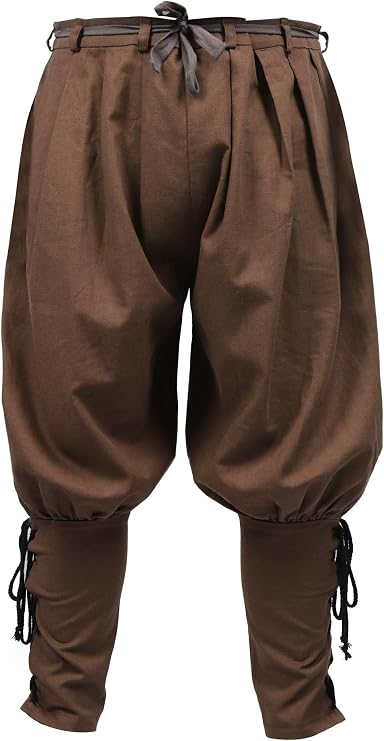Renaissance Ankle Banded Pants Men Medieval Pirate Loose Linen Trousers