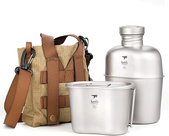 Keith Titanium Military Canteen Camping Kettle Outdoor Portable Water Bottle With Cup