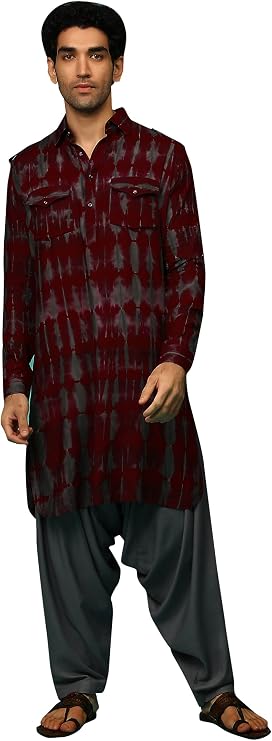 Elina fashion Men's Indian Printed Rayon Pathani Kurta Salwar Stitched Readymade Set