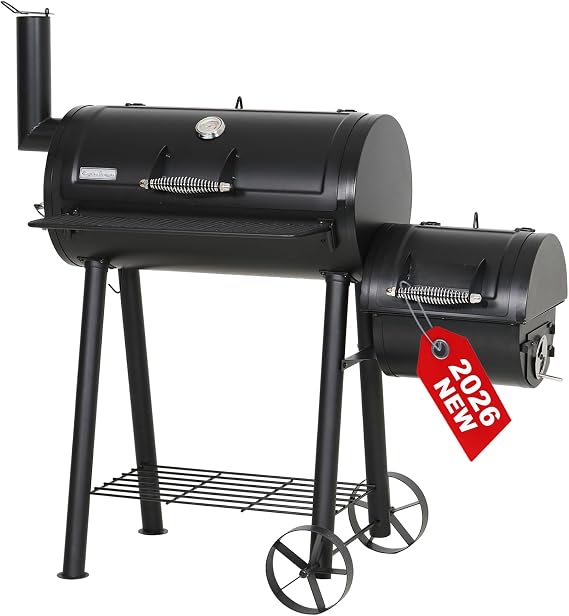Offset Smoker Charcoal Grills with 28 Inch Cook Chamber for Outdoor Cooking | 512 Sq In Cooking Space, 2 In 1 Smoker & Charcoal Grill Combo, Porcelain-Coated Wire Cooking Grates