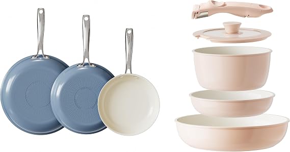 Redchef Ceramic Pots and Pans Set Non Stick, Nonstick Kitchen Cookware Sets, Non Toxic Pots and Pans Set Non Stick, PFAS PFOA & PTFE Free, Nonstick Frying Pans Set, Ceramic Pan Skillet, RV Cookware