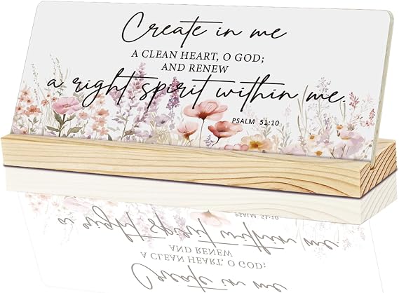Mtrgdn Create in Me a Clean Heart Desk Sign,God Grant Me The Serenity,Inspirational Gifts Christian Bible Positive Quotes Signs,Mental Health Gift for Mom Women Friends Colleague,8x3 Inch