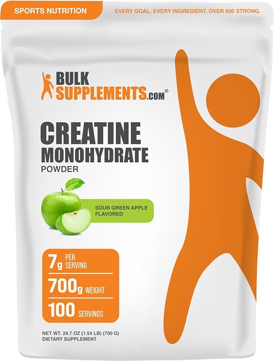 Creatine Monohydrate Powder - Creatine Flavored Powder Supplement, Micronized - Sour Green Apple Flavor, 7g per Serving, 700g (1.5 lbs) (Pack of 1)