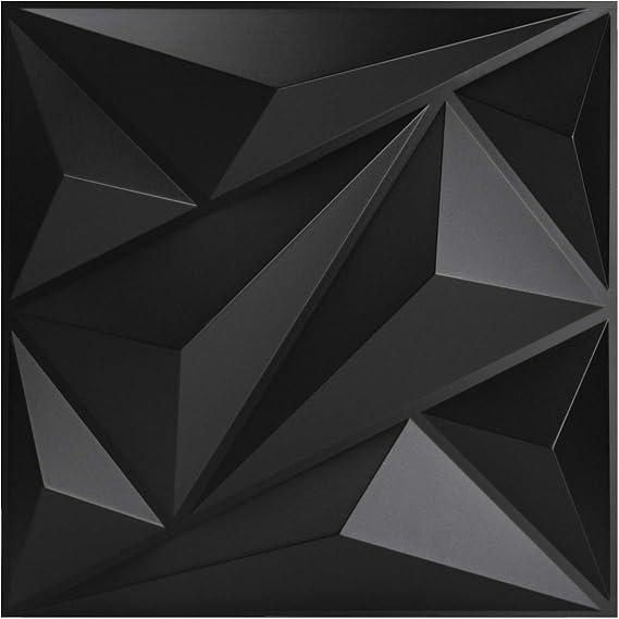 Art3dwallpanels PVC 3D Wall Panel Diamond for Interior Wall Décor in Black, 19.7" x 19.7" Wall Decor PVC Panel, 3D Textured Wall Panels, Pack of 12 Tiles