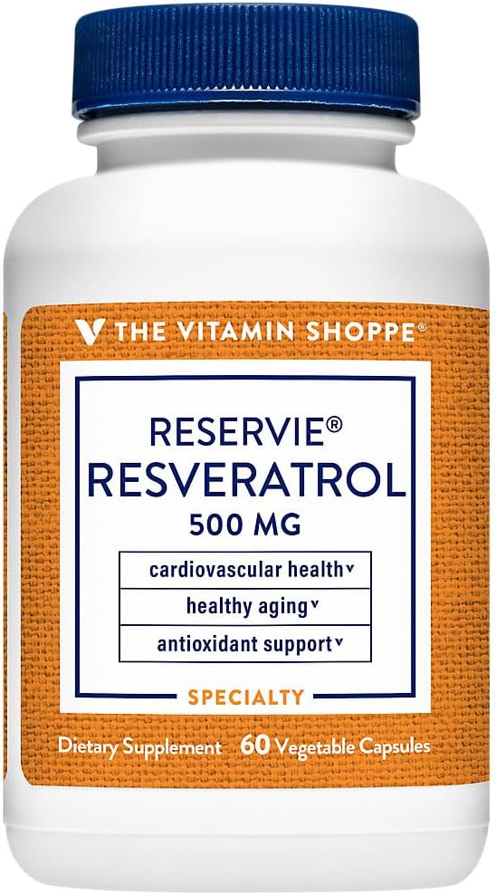 The Vitamin Shoppe Trans-Resveratrol 500mg - Cardiovascular & Longevity Support | Potent Antioxidant | 60 Veggie Caps | Non-GMO Vegan