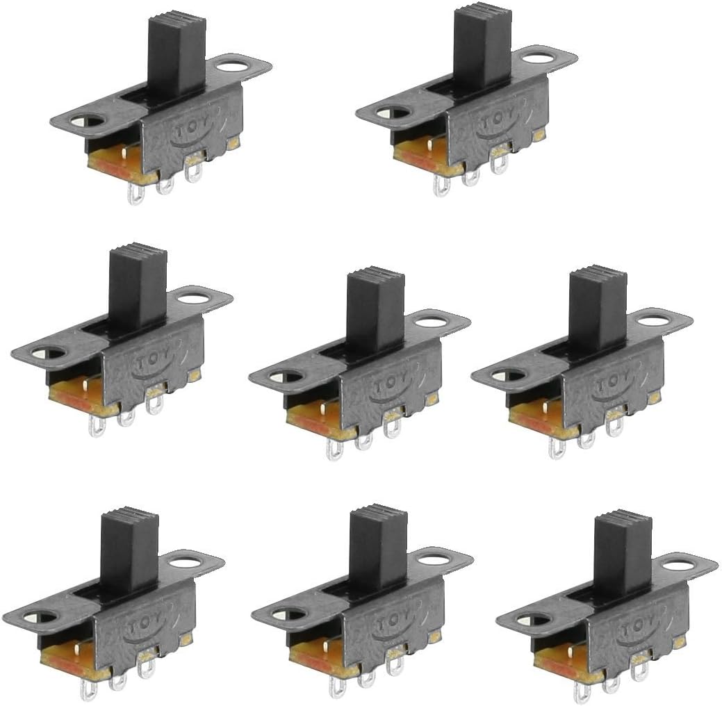 sourcingmap 8 Pcs 2 Position SPDT 1P2T Panel Mount Vertical Slide Switch 3 Solder Lug Pin