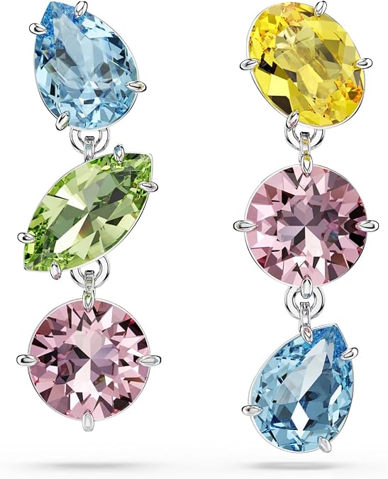 Swarovski Gema Drop Earrings, Asymmetrical Design, Mixed Cuts, Multicolored, Rhodium Finished