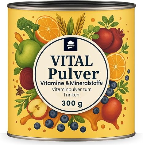 Vital Multivitamin Powder - with Zinc Copper and Selenium - 50 Servings Vitamins & Minerals - 300 g with Superfoods and Plant Substances