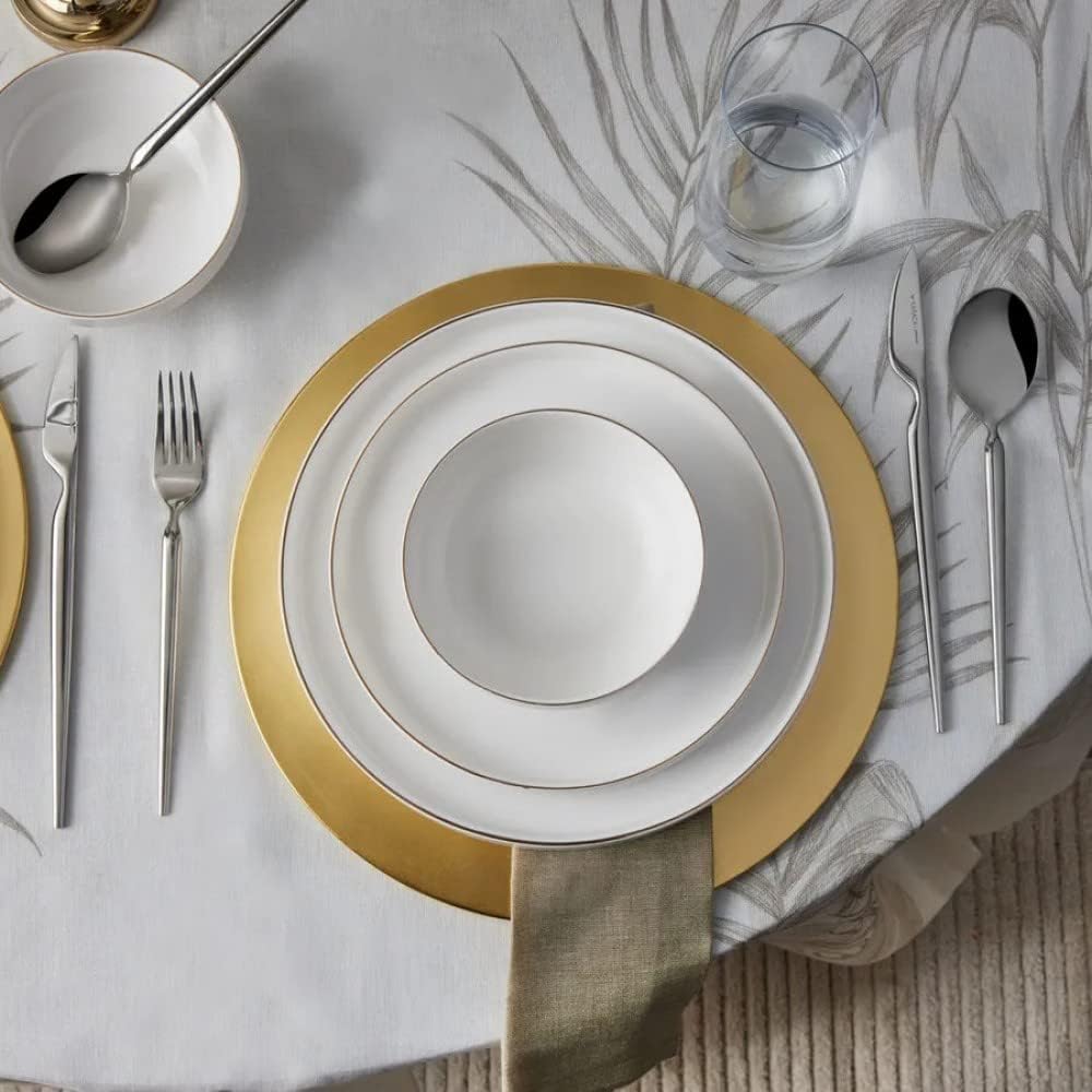 Karaca Streamline Saturn 12-Piece New Generation Bone China Dinnerware Set for 4 People, Dinner Plates, Side Plates, Salad Bowls, Crockery Set, White Gold