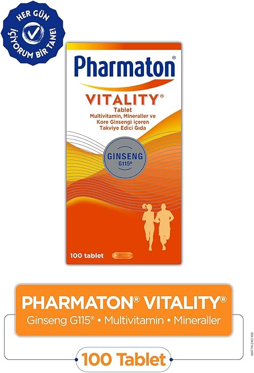 Pharmaton Vitality Multivitamin, Mineraller ve Kore Ginsengi İçeren Takviye Edici Gıda, 100 Tablet