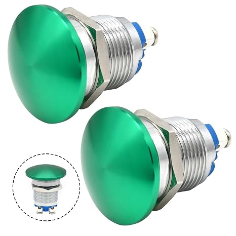 Mushroom Head Push Button Switch Momentary Push Button IP66 Waterproof 3Amp 12V 24V 110V 250V AC SPST 1NO 5/8" (16mm, Green)