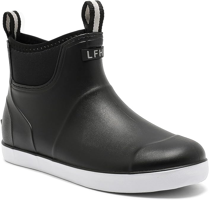 Mens Deck Boots Waterproof, Rubber Ankle Rain Booties For Fishing