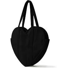 CosInStyle Cute Heart Shaped Canvas Tote Bag for Women, Daily Reusable Shoulder Grocery Shopping Bag with Pocket & Buckle