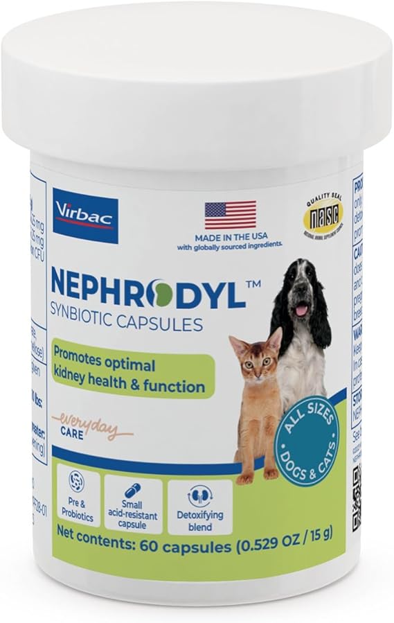 NEPHRODYL Synbiotic Capsules for Cats & Dogs, Kidney Support, 60ct