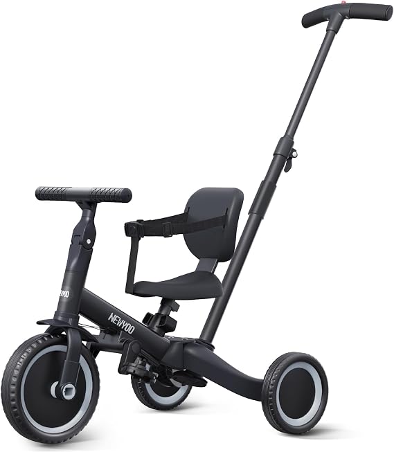 newyoo TR007 5-in-1 Tricycle for Toddlers 1-3, Toddler Bike, Birthday Gift | Toddler Trike with Push Handle Lets Parents Steer and Converts to Balance Bike, Fun Outdoor Toy for Boys and Girls, Black