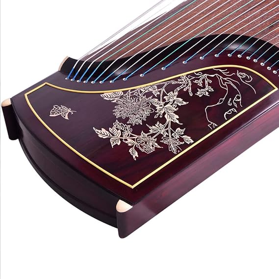 Professional Rosewood Guzheng, 163Cm for Adults, Suitable for Adults/Children/Beginners (Rich Peony/Ancient Rhyme Calligraphy),A