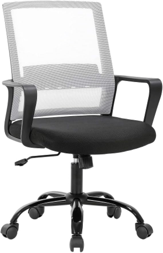 Ergonomic Desk Chair Mesh Office Chair, Computer Chair with Lumbar Support& Armrests, Adjustable Mid-Back Computer Desk Chair, Modern Executive Rolling Swivel Chairs for Adults, White