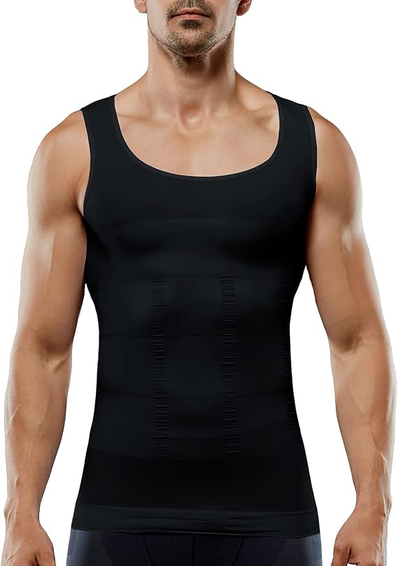 Men's Compression Shirt Body Shaper Slimming Vest Tank Top Tummy Undershirt Abdomen Control Shaperwear (Black, XL)