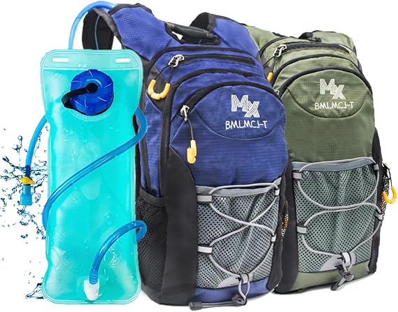 Water Backpack for Hiking with 2L Water Bladder-Insulated Waterproof Hydration Pack Women& Men Tactical Lightweight 25L Hydration Backpack with Storage for Running Biking Hiking Cycling(Blue&Green)