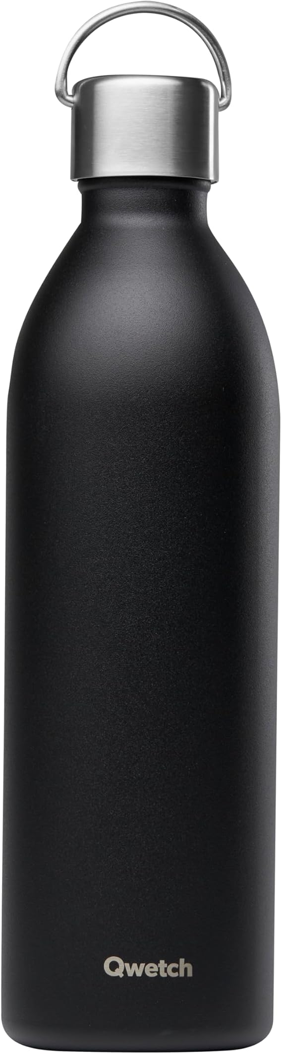 Qwetch - Water Bottle 1 L Stainless Steel Black Active - Thermos Flask Made from 90% Recycled Stainless Steel - 24 Hours Cold & 12 Hours Hot - Insulated Flask Leak-Proof BPA-Free and Compact