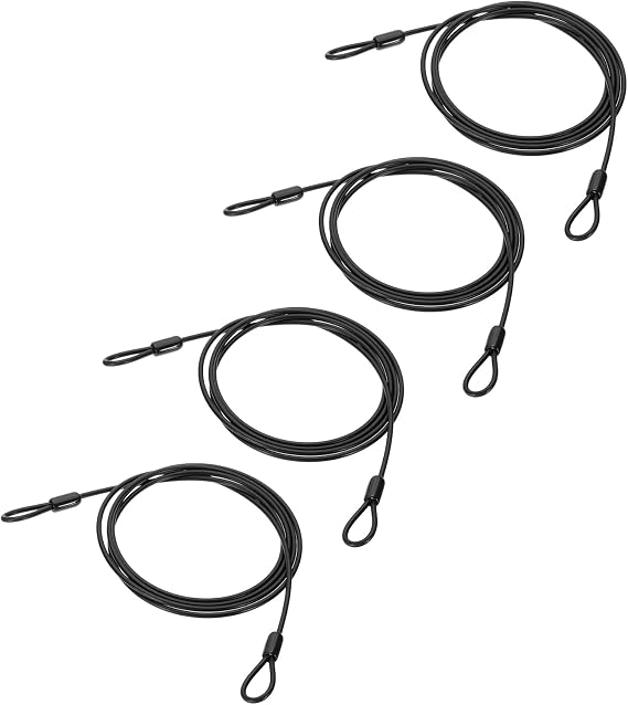 PATIKIL 5/32" Dia Vinyl Coated Stainless Steel Cable with Loops, 4 Pcs 7 ft (79") Flexible Wire Rope Security Chain Lanyard Lock for Outdoor Stage Lighting Luggage Lock, Black