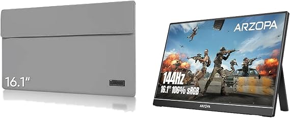 ARZOPA Portable Monitor & Sleeve,16.1'' 144Hz 1080P FHD Laptop Monitor & PU Sleeve Bag Combination
