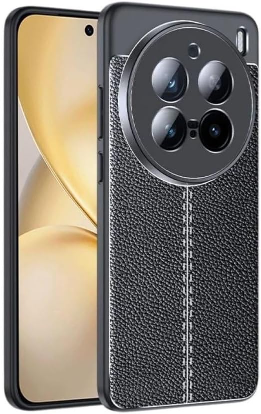 Ehr. Vivo X200 Uyumlu Kamera Korumalı Deri Görünümlü Silikon Kılıf (Siyah, Vivo X200)