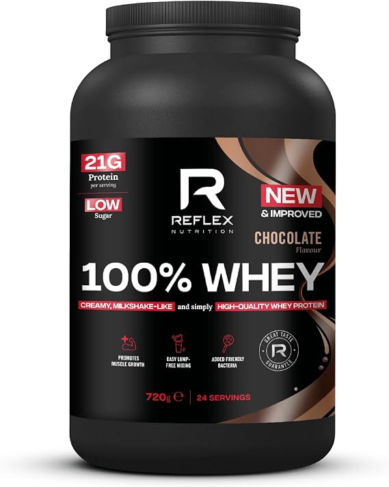 Reflex Nutrition 100% Whey Protein - 80% Pure Whey Protein - EAA Amino Acids - No Added Sugar - Whey Protein Powder for Pre Workout & Post Workout Recovery (Chocolate, 720g, 24 Servings)