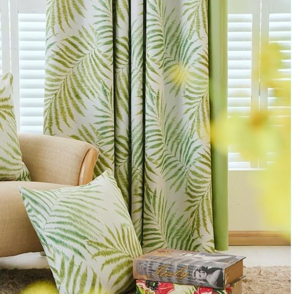 MYRU 1 Pair Pastoral Palm Tree Blackout Curtains,Tropic Window Draperies,Nice Room Decor,Green Leaves, 2 x 54x84 Inch