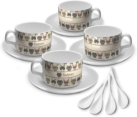 Personalized Hipster Cats Tea Cup - Set of 4