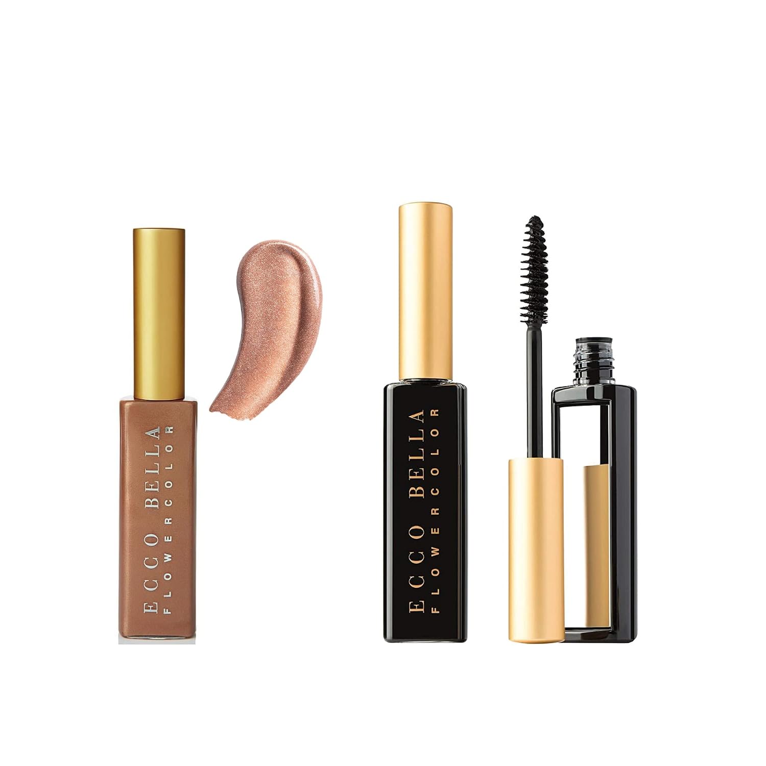 Ecco Bella Plant-Based Vegan Natural Glow Kit, Natural Lip Gloss Peace, FlowerColor Mascara Black
