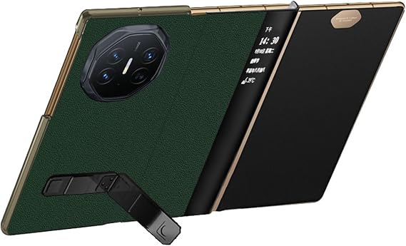 Green,Mate XT, Genuine Leather Case for Huawei Mate XT, Clear View Window Flip Phone Cover with Kickstand Luxury Folio Business Shockproof Case Shell