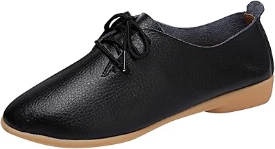 Womens Leather Lace Up Oxfords Sneakers Comfortable Slip-On Business Shoes Lightweight Breathable Sneakers Dressy Low Heel Walking Shoes