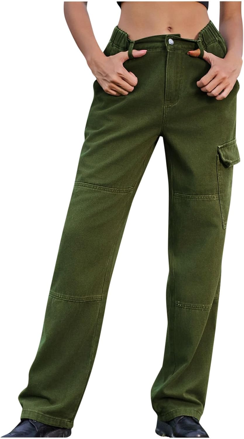 Women Denim Pants Casual High Waisted Cargo Pants Combat Military Trousers Wide Leg Cargo Jeans Streetwear y2k Clothes