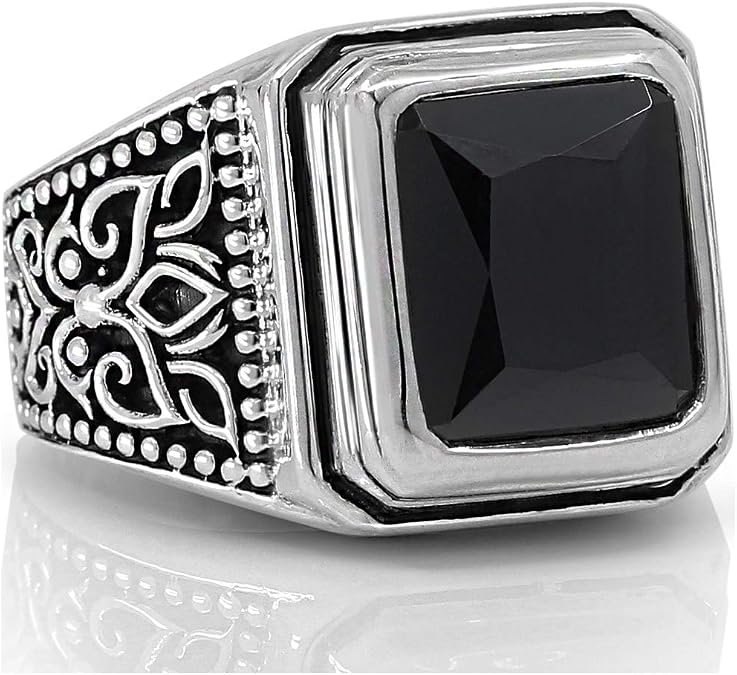 Onyx Signet Solid 925 Sterling Silver Men Ring set with Black Onyx Stone