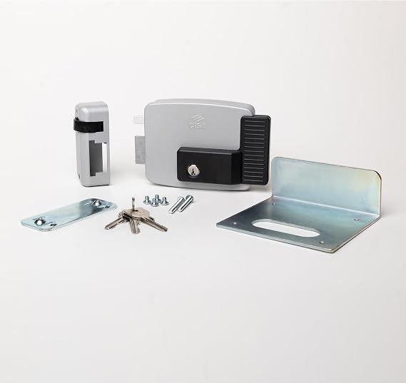 CISA - Electric Lock to Apply 111721502N7 - CISA Electric Lock with Internal Key - External Electric Gate Lock Entry 50 Adjustable - Left Hand - Aluminium Grey Finish