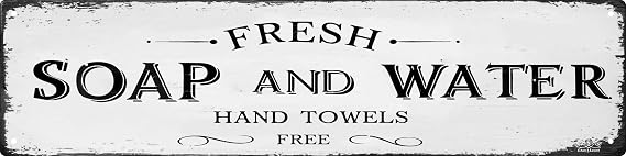 CSWLJS Rustic Metal Tin Signs Farmhouse Bathroom Decor Fresh Soap and Water Sign Vintage Wood Plaque Rustic for Wall Art Decoration Restroom 4x16 Inch