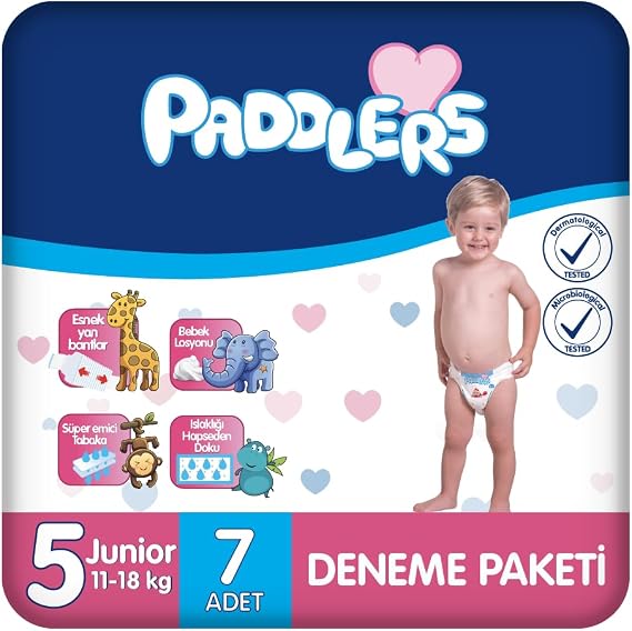Paddlers Bebek Bezi 5 Numara Junior (11-18 Kg) 7 Adet – Deneme Paketi