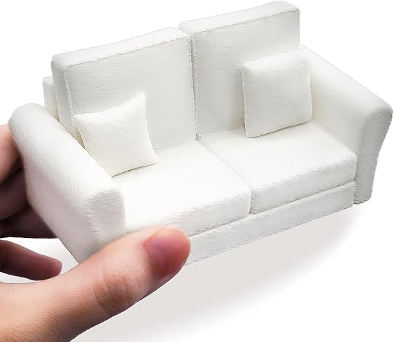 NEEXAN Miniature Sofa 1:12 Scale, White Neon Green Dollhouse Decor, 1 Pack