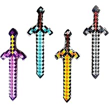 4 Pack Inflatable Swords for Kids, Pixel Theme Party Favours,Inflatable Swords for Role Play, Christmas Secret Santa Gift Halloween Carnival Cosplay Birthday