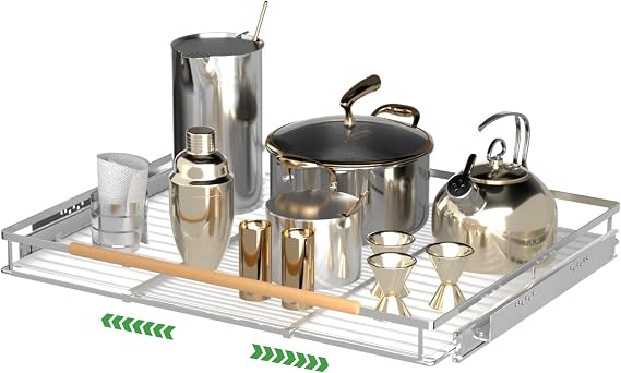 Pull-Out Cabinet Organizer, Stainless, 16.2-26.2 In, 1 Pack