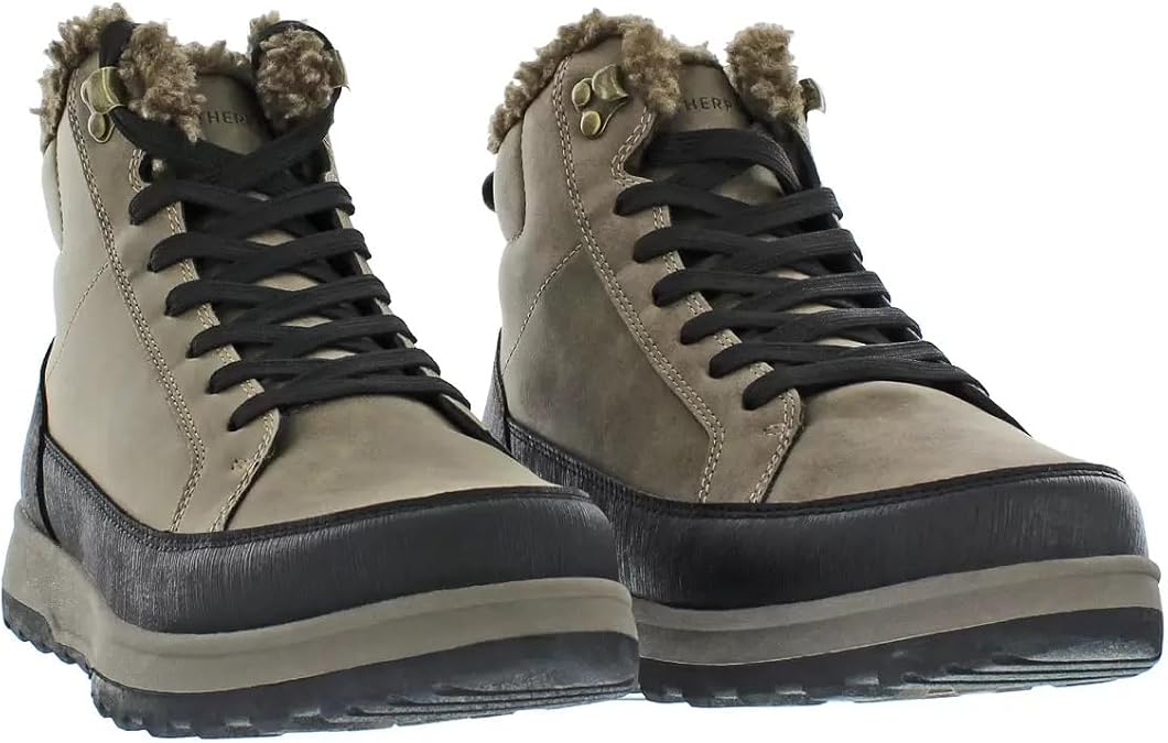 Weatherproof Men's Sneaker Boot Memory Foam Knit Collar High Top Warm Winter Shoes Slip and Abrasion Resistant (Brown, UK Footwear Size System, Adult, Men, Numeric, Medium, 9)