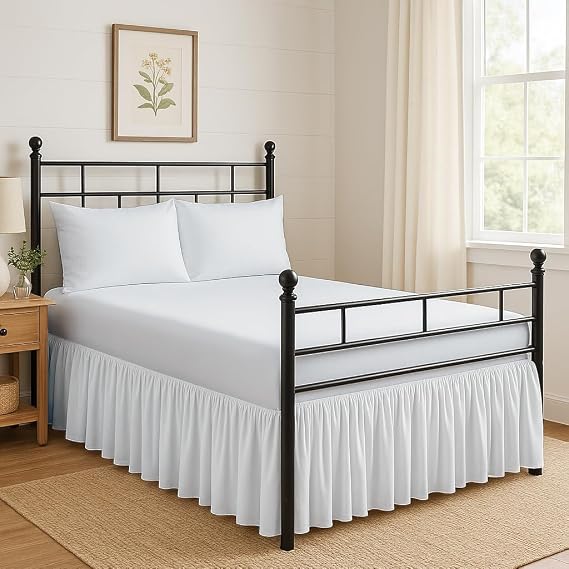 Ruffled Bed Skirt Split Corners with Platform, Tailored Fit Hotel Quality Wrinkle Free Ultra-Soft Microfiber Dust Ruffle, Upto 10 Inch Drop, Twin, White