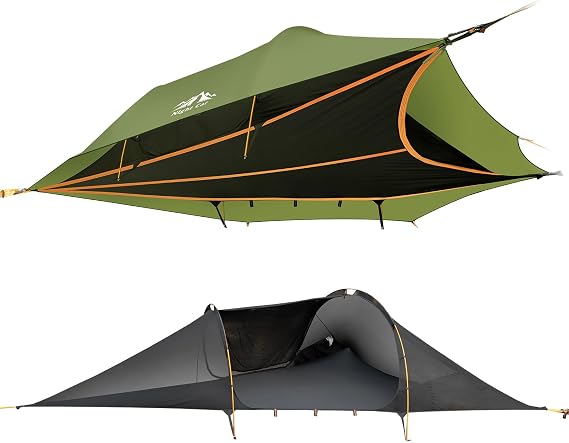 Night Cat Triangle Hammocks 2-Persons: Lay Flat 3 Point Hammock Tent with Bug Net Rainfly 13ft 440 LBS